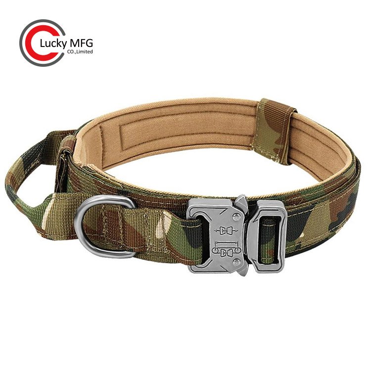 Heavy Duty Quick Release Metal Buckle Colourful pet Training Padded K9 Tactical Dog collar With Handle