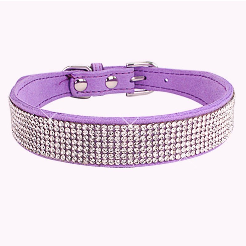 Sparkling Rhinestone Soft Suede Leather Dog Collar Dog Cat Rhinestone Collar Crystal Diamond Pet Dog Puppy Collar