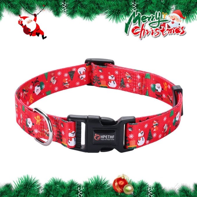 Polyester Christmas Dog Collar And Leash Set Printing Pattern Dog Collar