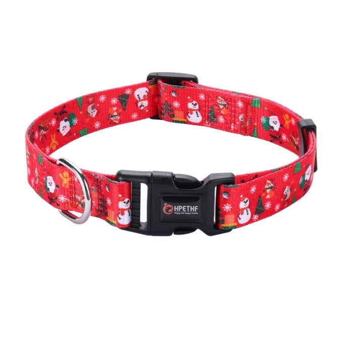 Polyester Christmas Dog Collar And Leash Set Printing Pattern Dog Collar