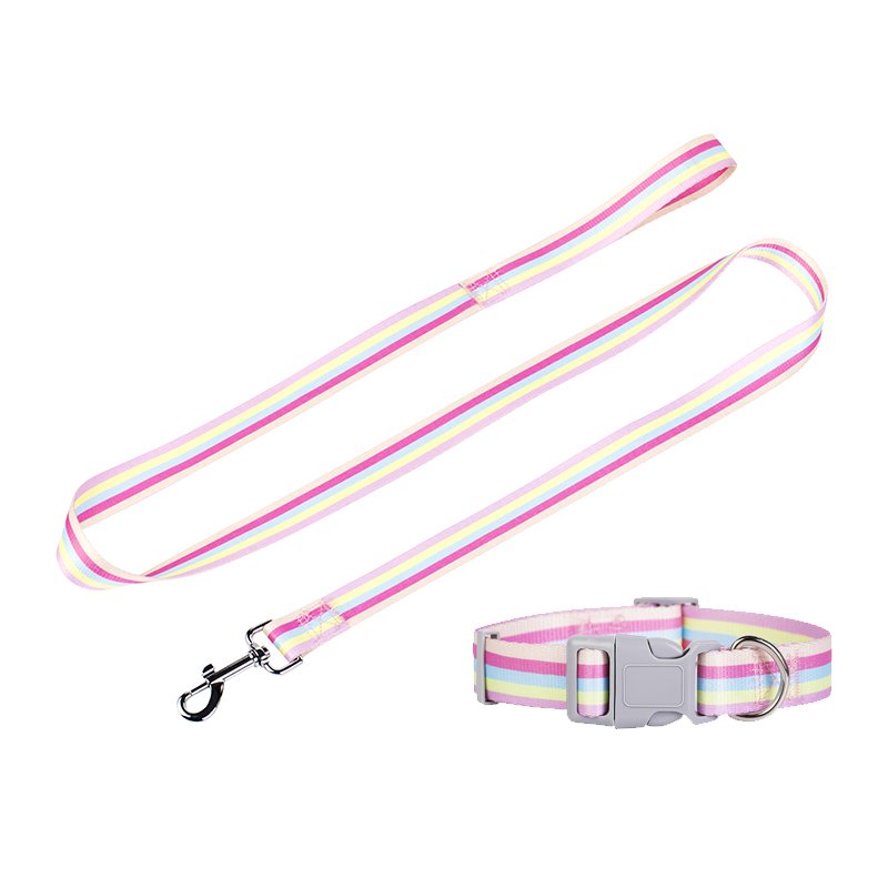 New Colorful Rainbow Macaron Adjustable Durable Nylon Outdoor Walking Dog Collar and Dog Leash for set