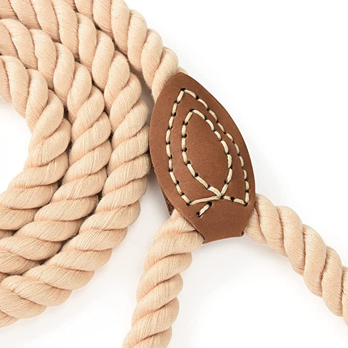 Rope Leash Dog Leash Factory Manufacturing Braided Cotton with Premium Leather BSCI Solid Real Leather Dog Collar Lighter Leash