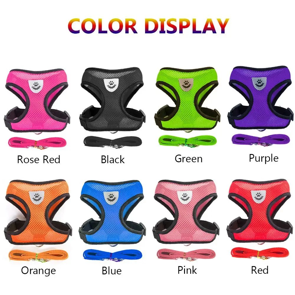 Breathable Fabric Mesh Dog Leash Soft Comfortable Pet Harness Puppy Vest Collar Pet Supplies For Chihuahua Pug