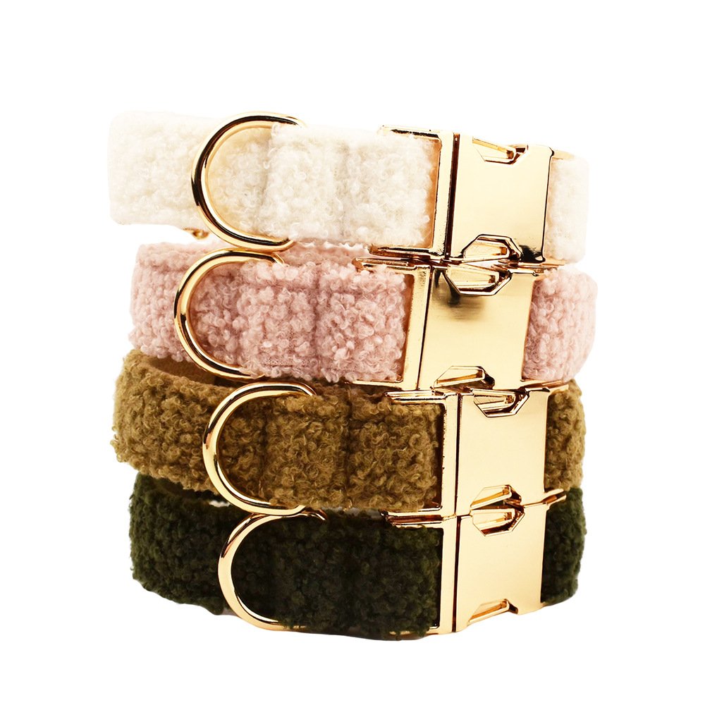 Custom Luxury Engravable Dog Collar Teddy Plush Velvet Bow Tie Soft Webbing Straps for Pet Dogs Collars Leashes Set