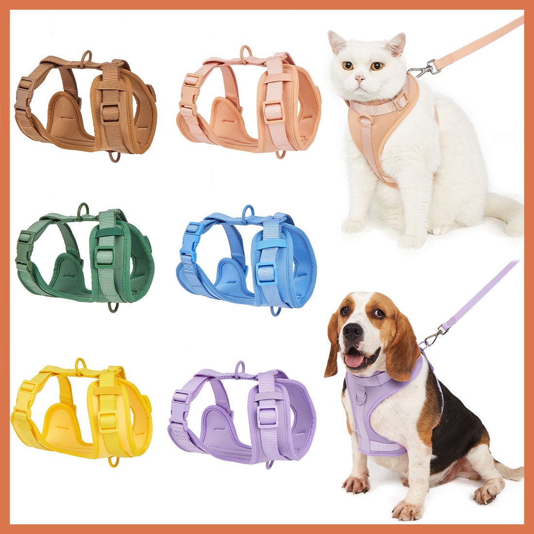 2024 Neoprene Dog harness set with Dispenser Waterproof Custom Dog Chest Strap Soft Adjustable Dog Vest Collar Matching Leashes