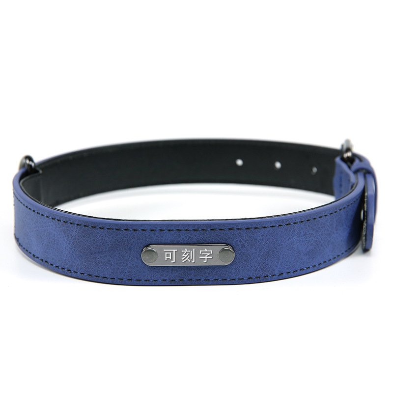 Pet Collar Leather Lettering Adjustable Dog Neck Tag Anti Lost Dog Leather Collar Custom Logo