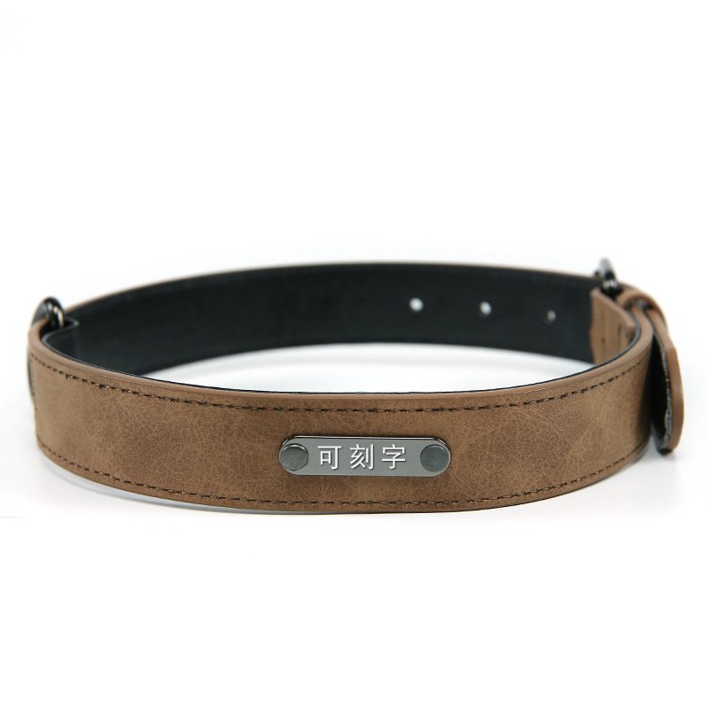 Pet Collar Leather Lettering Adjustable Dog Neck Tag Anti Lost Dog Leather Collar Custom Logo