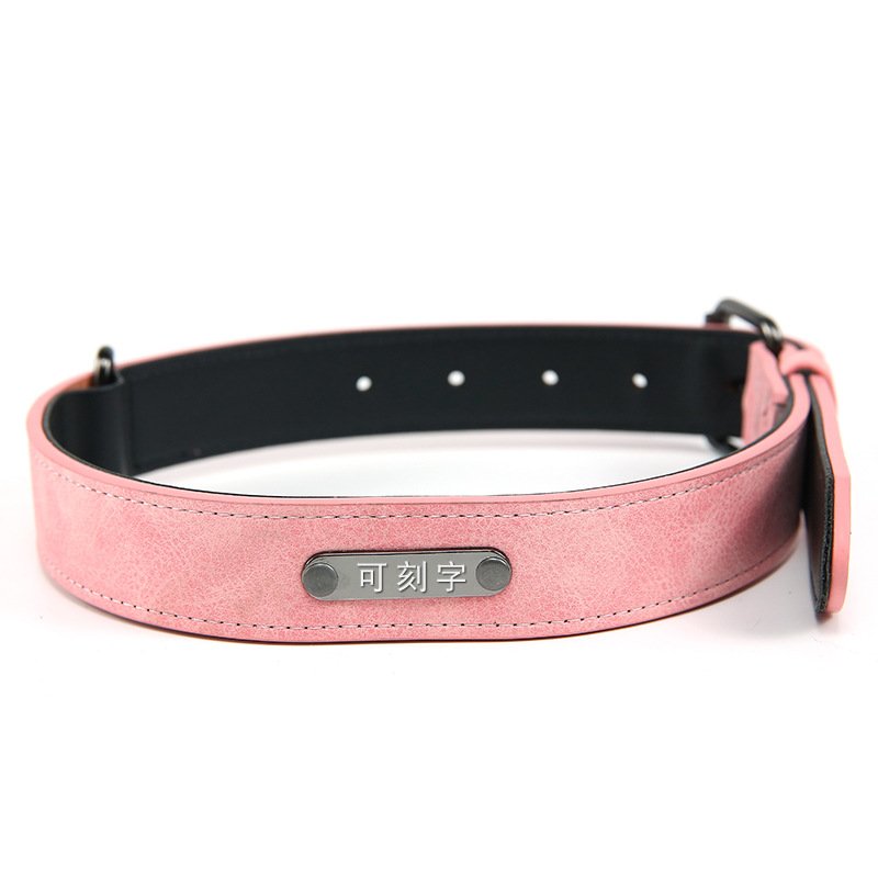 Pet Collar Leather Lettering Adjustable Dog Neck Tag Anti Lost Dog Leather Collar Custom Logo