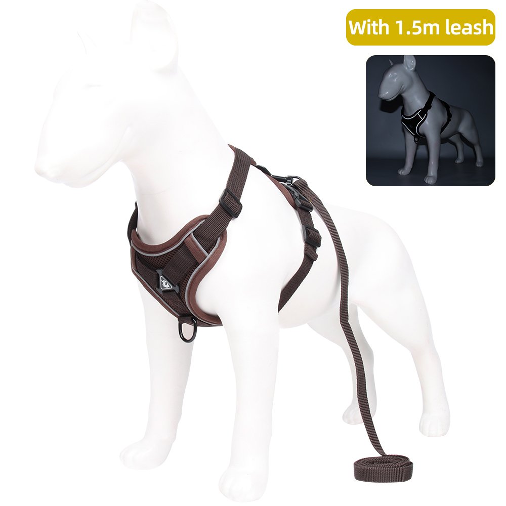 Luxury Adjustable Reflective Vest Chest Back Soft Mesh Padded No Pull Pet Dog Leash Training Harness Set For Dogs Colored