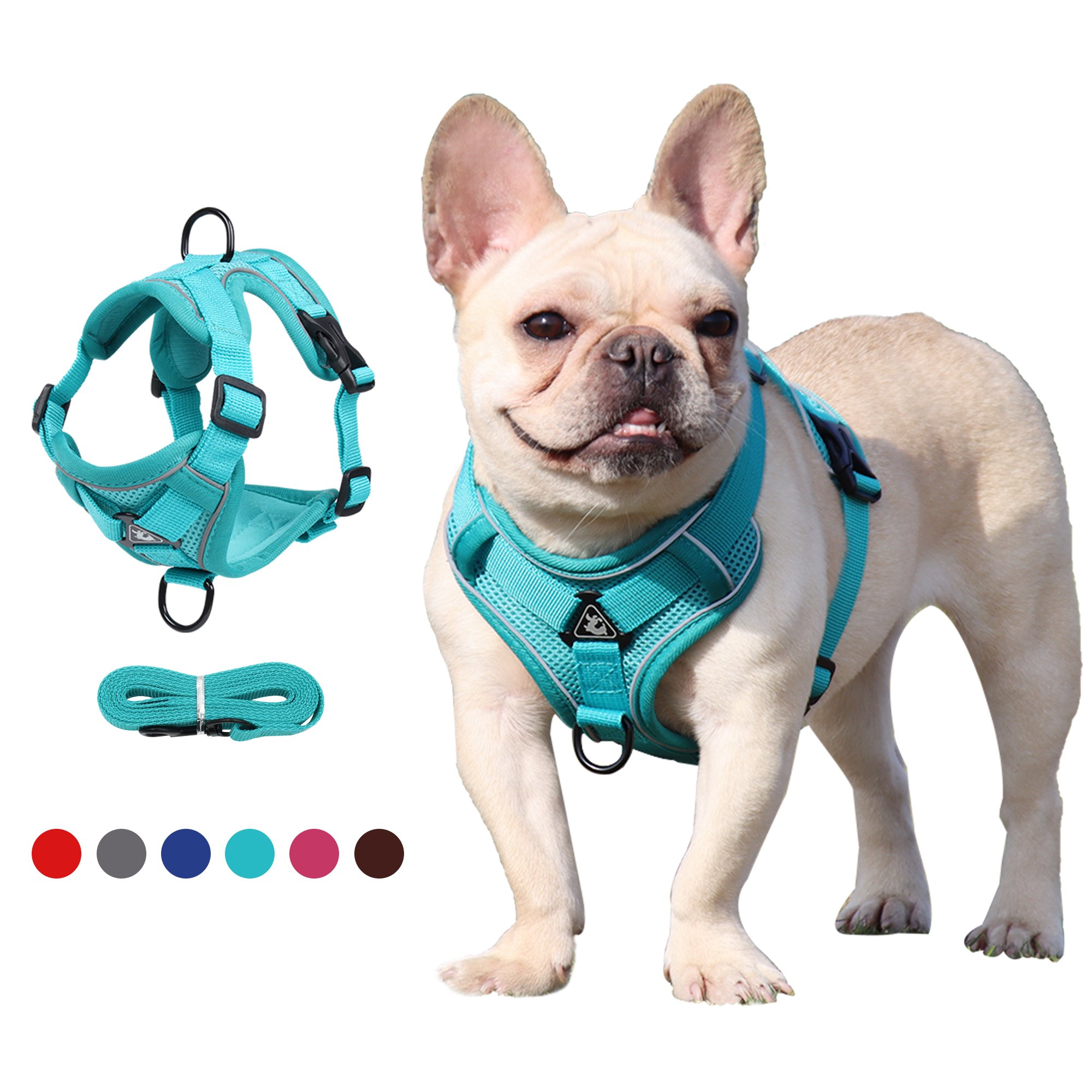 Luxury Adjustable Reflective Vest Chest Back Soft Mesh Padded No Pull Pet Dog Leash Training Harness Set For Dogs Colored