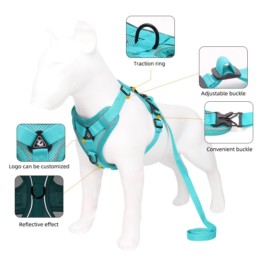 Luxury Adjustable Reflective Vest Chest Back Soft Mesh Padded No Pull Pet Dog Leash Training Harness Set For Dogs Colored