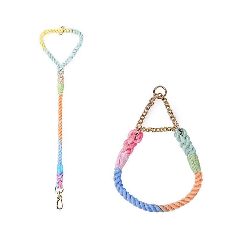 Eco Friendly Dog P Chain Collar Handmade Cotton Braided Colorful Leash and Collar Set Colors Custom for Medium Dogs Walking