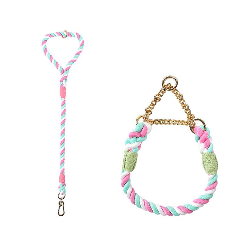 Eco Friendly Dog P Chain Collar Handmade Cotton Braided Colorful Leash and Collar Set Colors Custom for Medium Dogs Walking