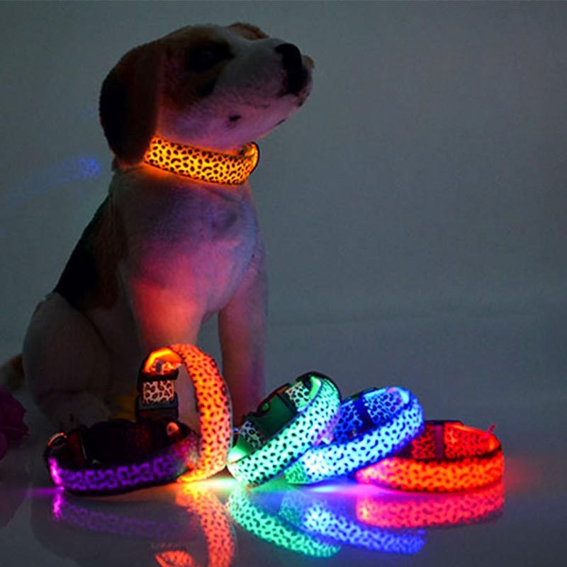 Pet LED Lights Dog Collar, Nylon Adjustable Night Safety Flashing Glow In The Dark Dog Leash, Dogs Hair Fluorescent Collars