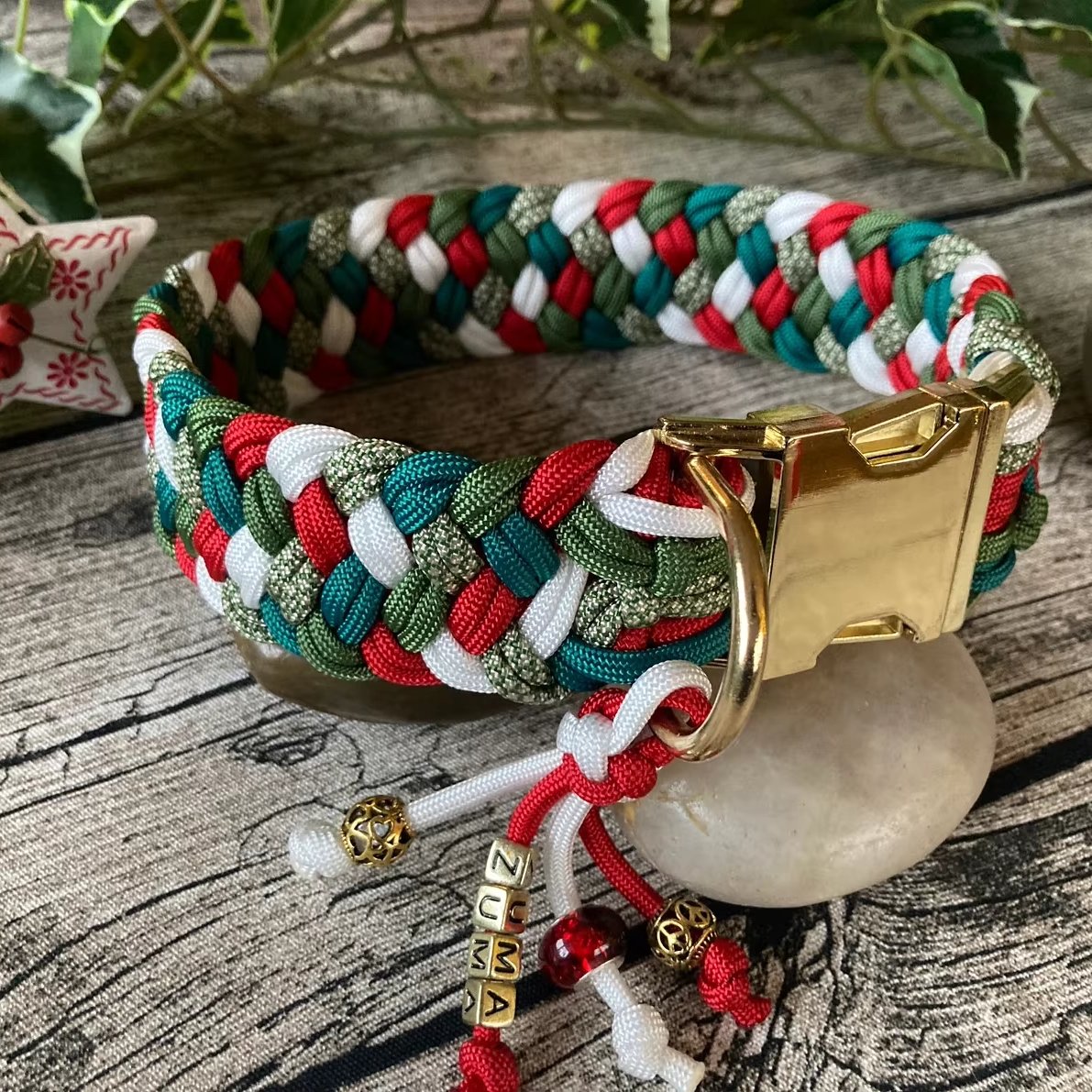 customizable handmade paracord Christmas in color combination Braided dog collar leash set