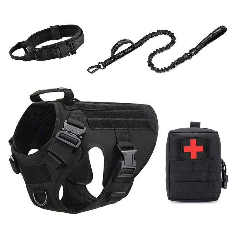 Adjustable Tactical No Pull K9 Dog Vest Harness and Leash Collar Set with Backpag