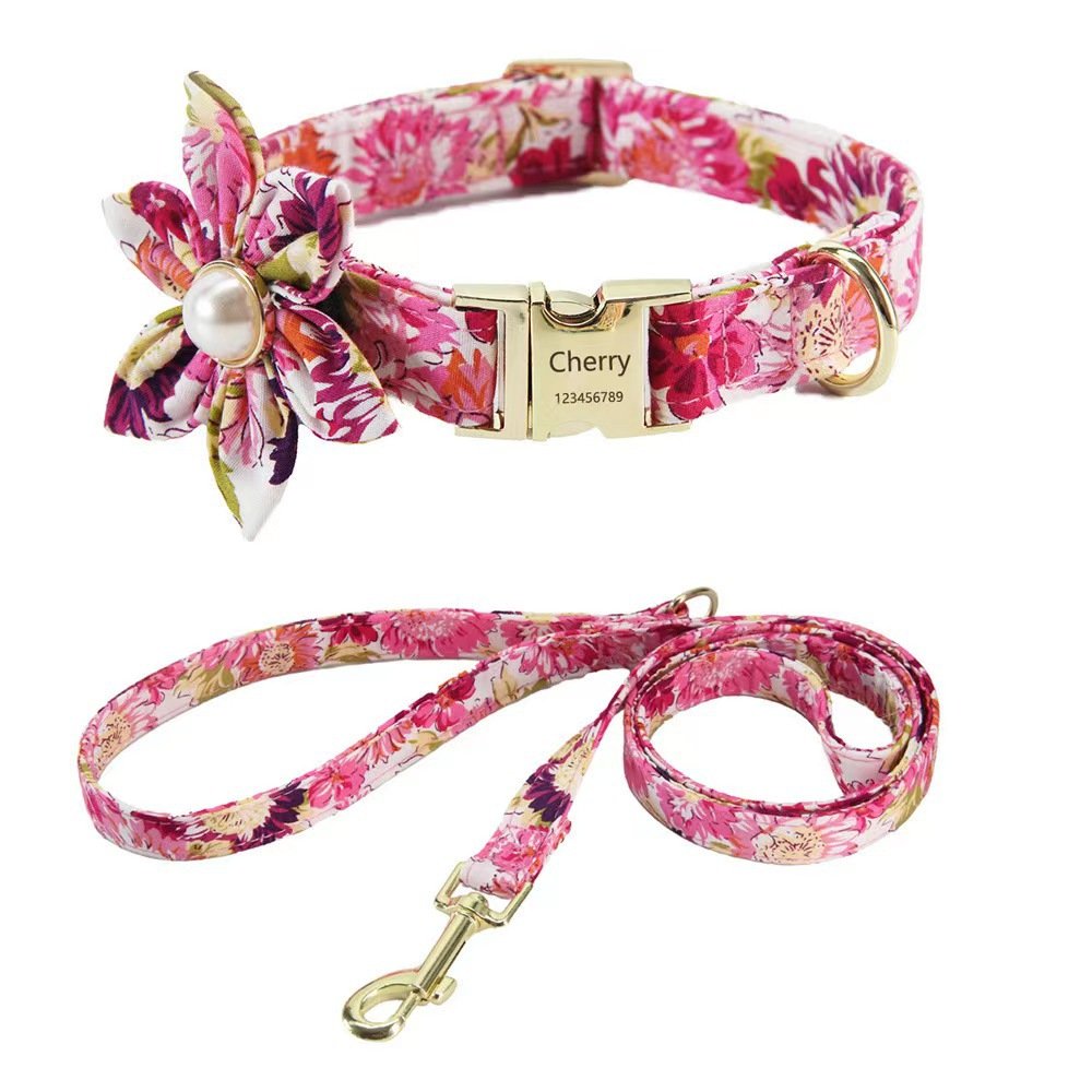 YOELLEN Wholesale hot selling fashion strong colorful cotton print flower custom name logo durable dog collar pet collars