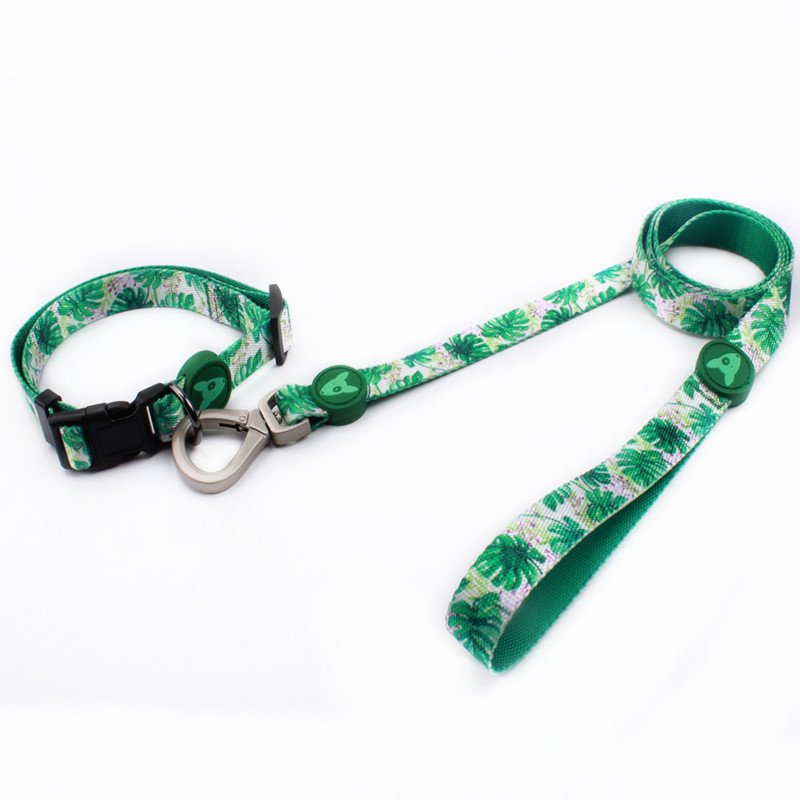 2024 summer luxury polyester dog metal pet tag engraved laser logo dog collar leash custom wholesale