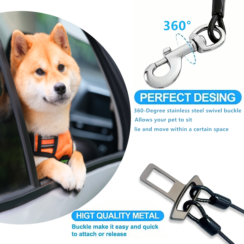 304 stainless steel 2-in-1 one-to-two car seat belt pet dog leash dog walking training lock buckle leash