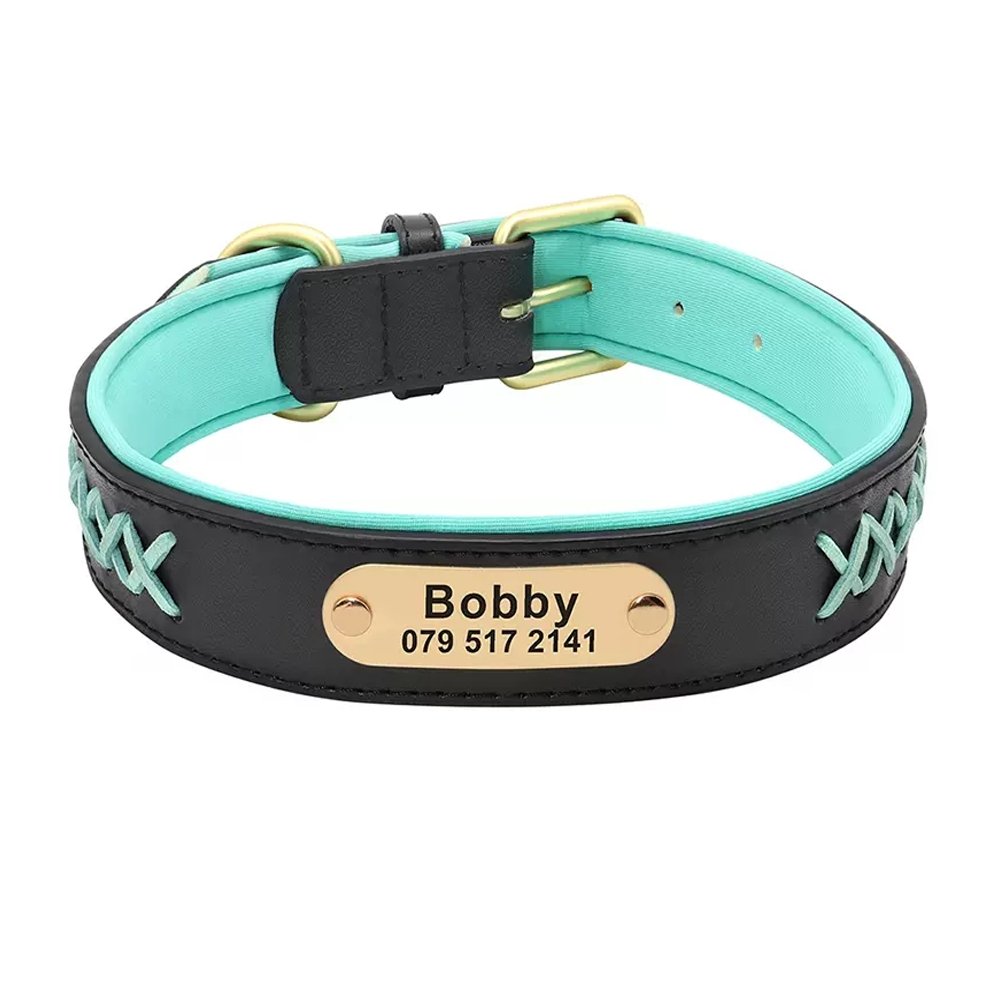 Premium Quality Vegan Leather Luxury PU Dog Collar Neoprene Padded Pet Collar with Matching PU Leash