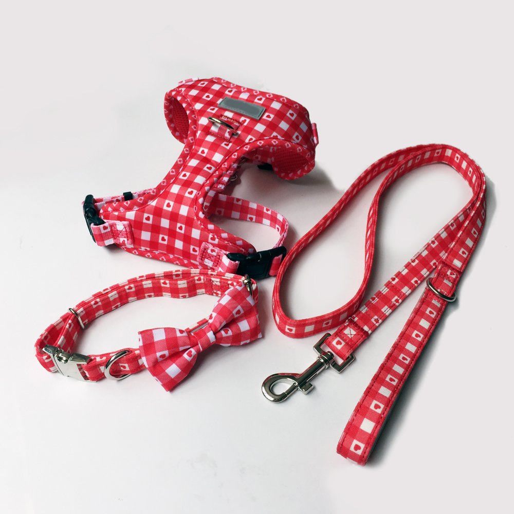 Designers Custom Dog Accessories Bow Tie Pet Collar Adjustable OEM Breathable Dog Training Harness Collar And Leash Set