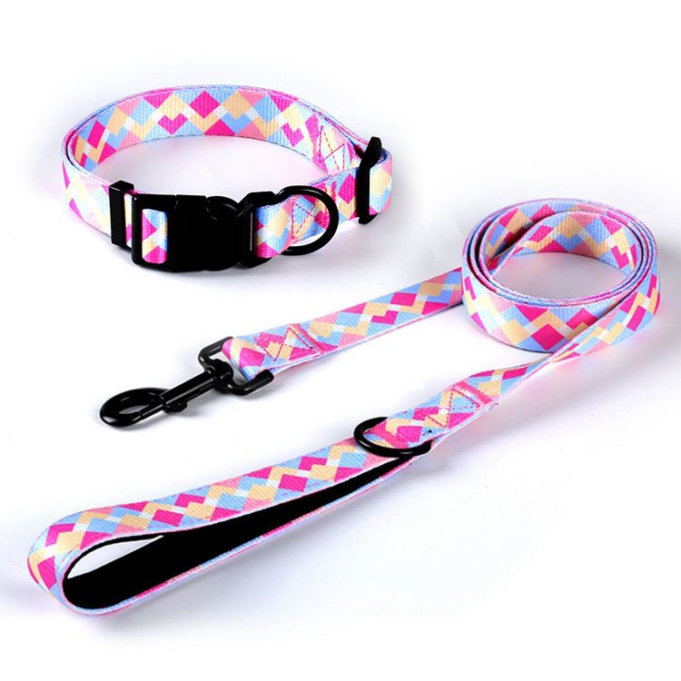 Manufacturer OEM Custom Sublimation Pattern Personalized Polyester Dog Collar And Leash Set Custom Dog Leash Pet Collars Leashes