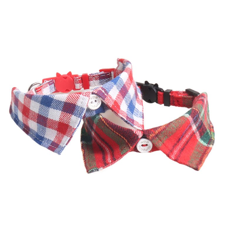 YOELLEN wholesale hot selling checked designs Christmas fashion green cat puppy pet suit adjustable cotton bow tie dog collars