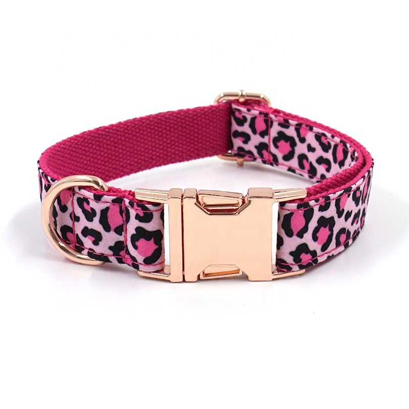 Rarewe Pet Accessories Dogs Cats Collar And Leashe Set Pink Leopard Rose Gold Luxury Collar Name Plate Dog Training Collar