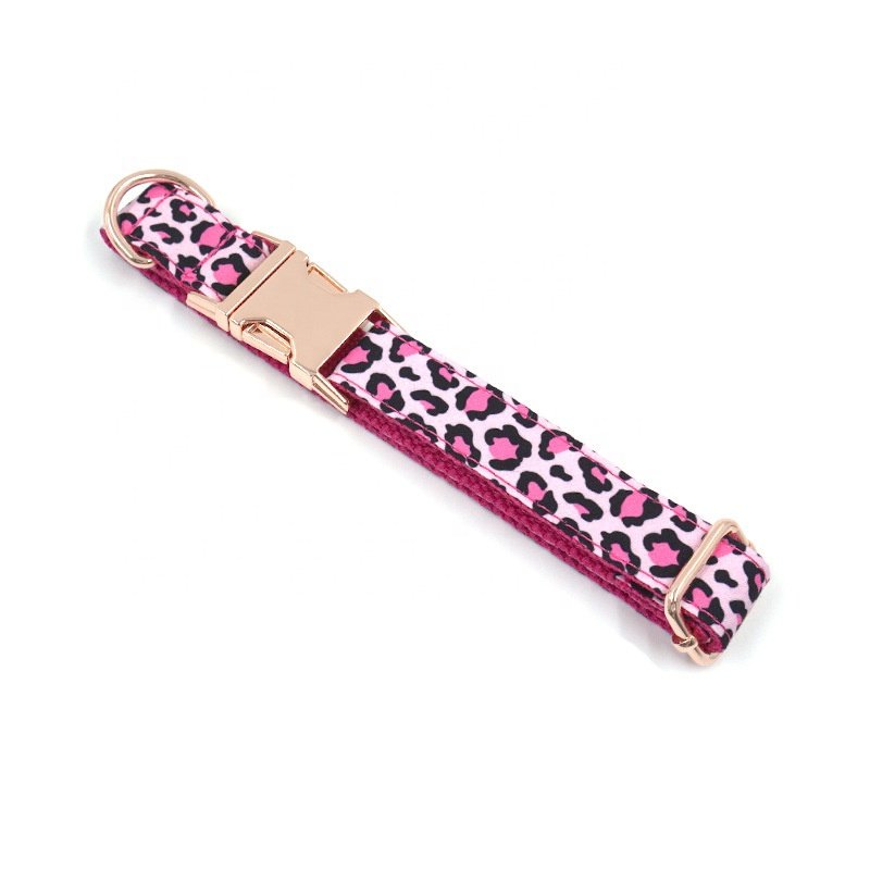 Rarewe Pet Accessories Dogs Cats Collar And Leashe Set Pink Leopard Rose Gold Luxury Collar Name Plate Dog Training Collar