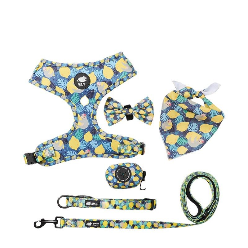 Custom Dog Harness Set Luxury Breathable Neoprene Pet Leash And Harnesses Adjustable Dog Collars with Pet Poop Bag