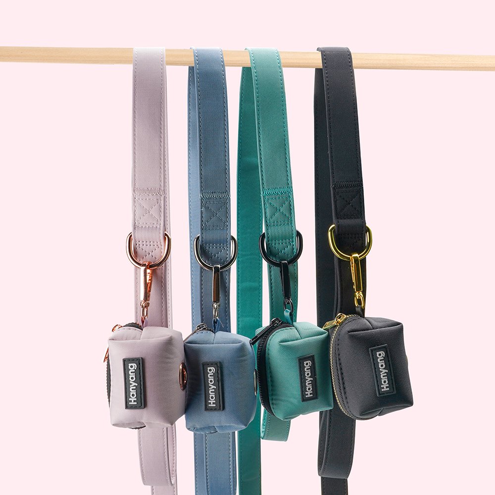 Custom Material Color Dog Leash with Poop Bag Holder Triple- Proof Fabric Pet Accessories