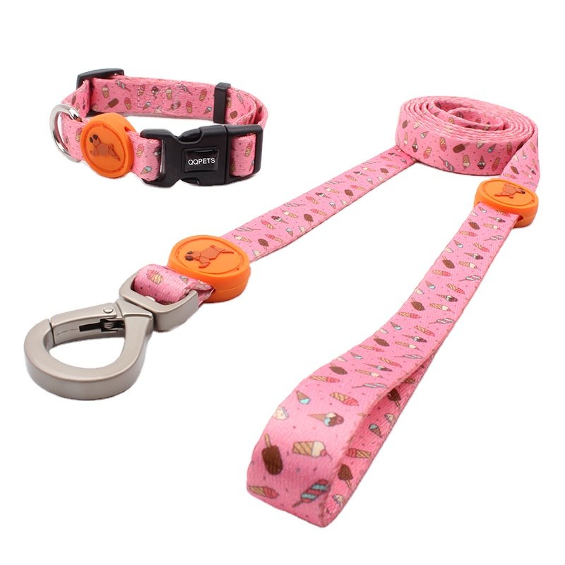 2024 Innovative Dog Supplies Hot Custom Dog Collar And Leash Engraved Polyester Rubber Logo Pet Dog Collar Padded Handle Leash