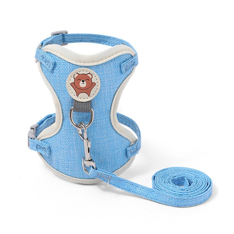 Custom Wholesale Small Bear Design Adjustable Polyester Solid Rivet Vest Dog Cat Leash Reflective Nylon Pet Harness and Leash