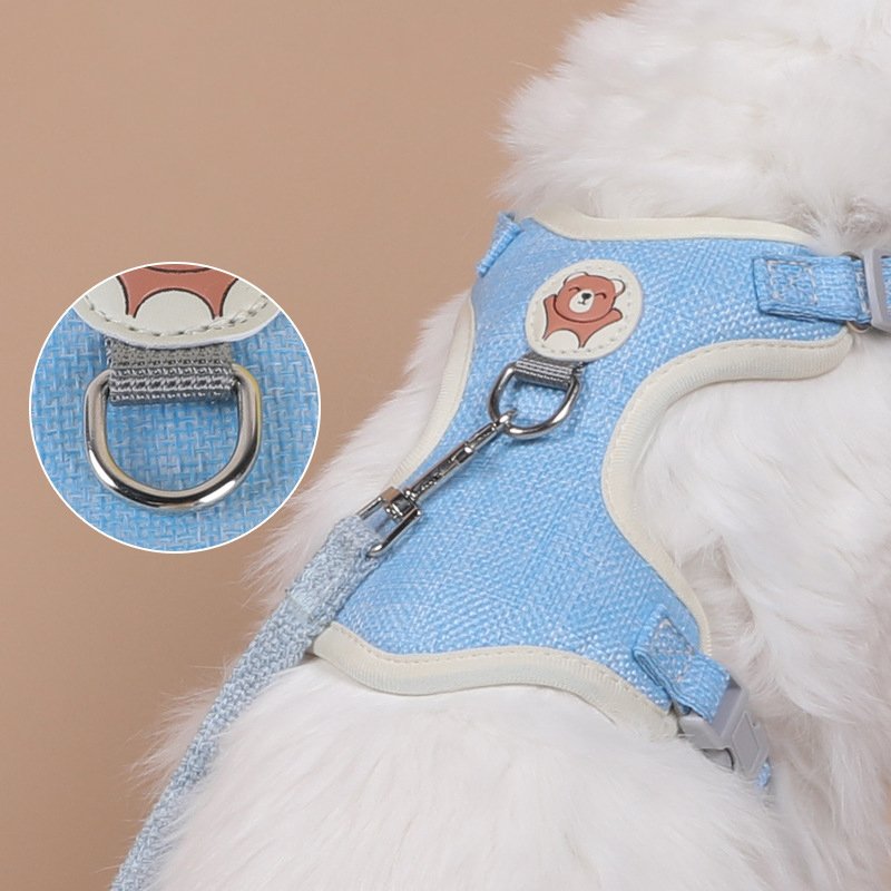 Custom Wholesale Small Bear Design Adjustable Polyester Solid Rivet Vest Dog Cat Leash Reflective Nylon Pet Harness and Leash