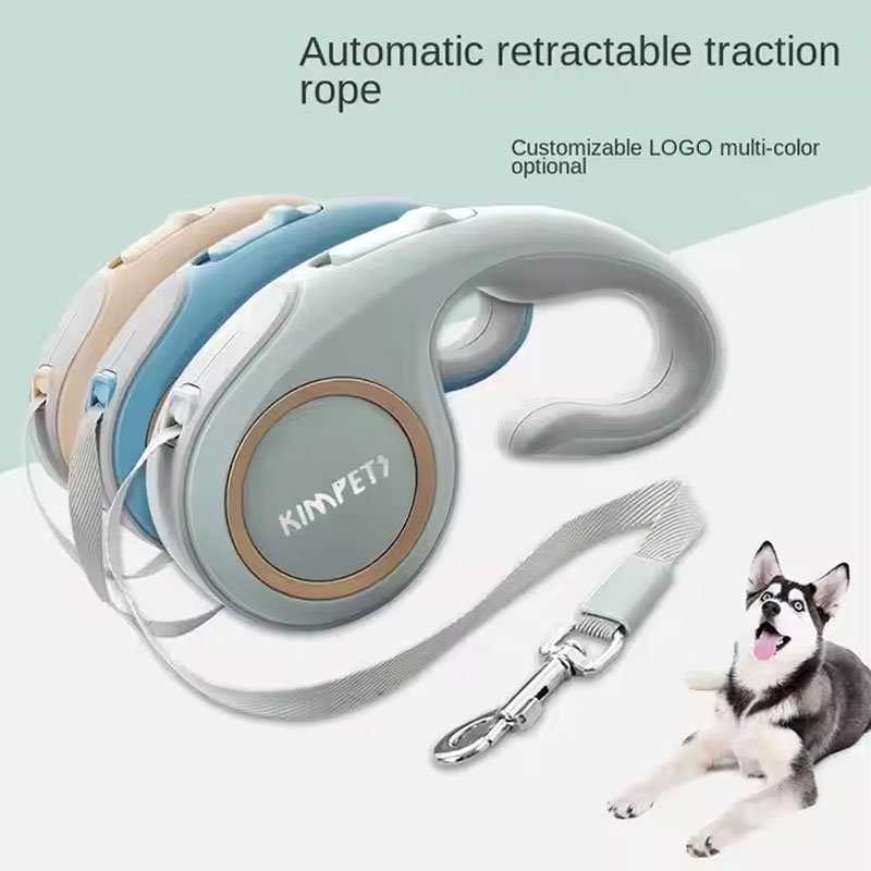 Teddy Dog Leash 3m Automatic Telescopic Retractable Traction Rope Padded Leather Outdoor Dog Collar with Ribbon Decoration