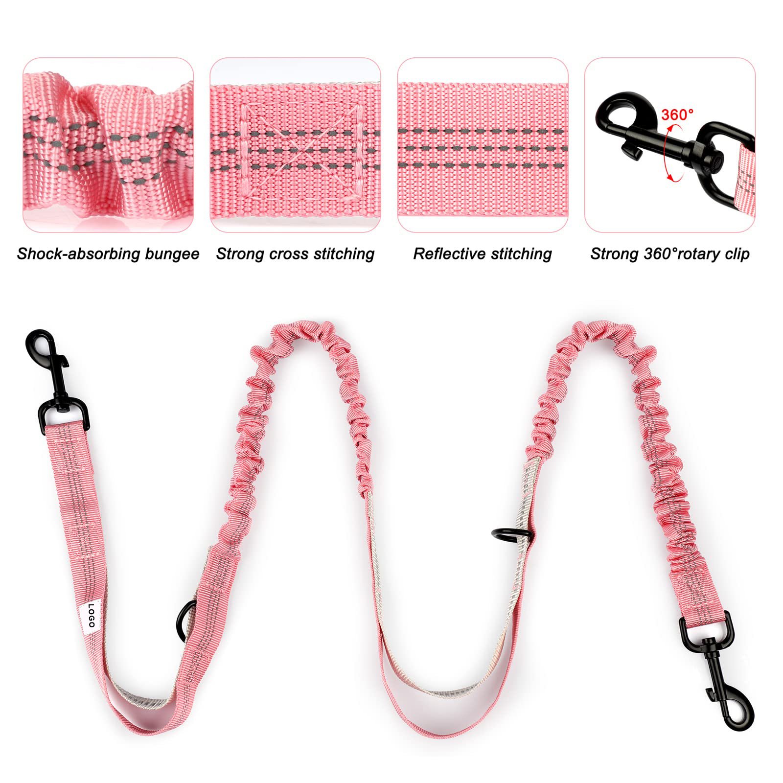 Reflective Stitching Leash Adjustable Retractable Hands Free Dog Leash with Zipper Pouch Waist Belt Bag