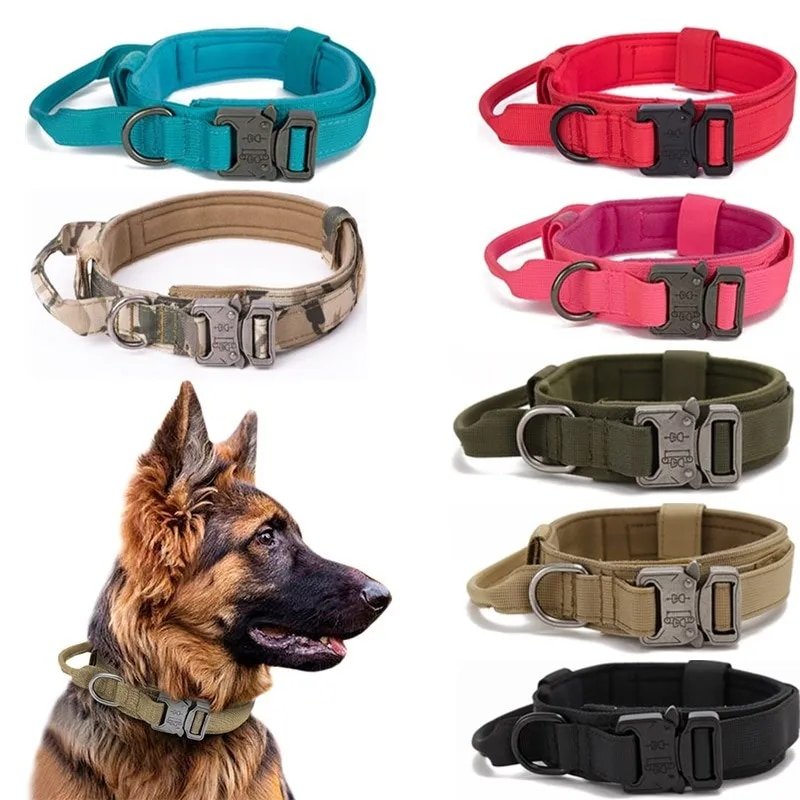 Durable Tactical Dog Collar Leash Heavy Duty Medium Large Dogs Collars German Shepherd Walking Training Accessories