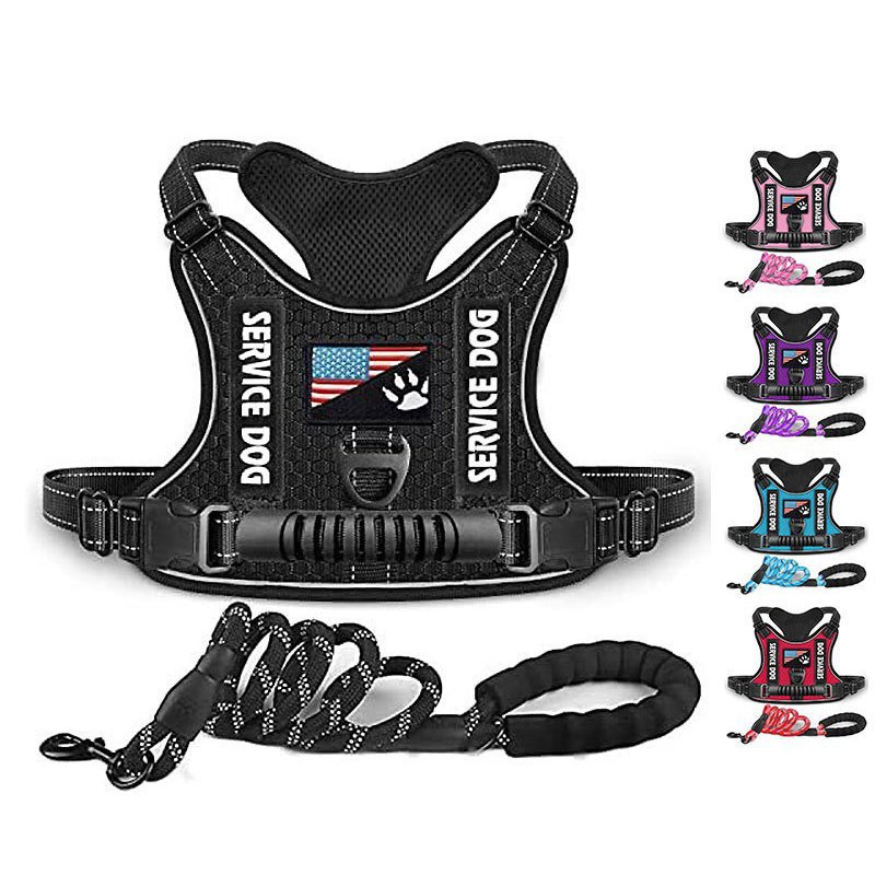 Explosion Proof Shock Absorbing Comfortable Night Reflective Pet Harness Nylon Solid Polyester Rivet Traction Harness with Leash