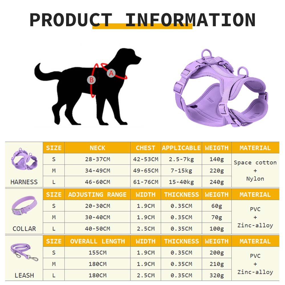 Customizable Logo Wear-resistant Pull-resistant Waterproofed Adjustable Dog collar Pvc Dog Leash No Pull Pet Dogs Harness