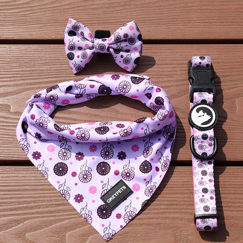 Floral Custom Neoprene Padded Pet Set Breathable Harness Poop Bag Fashion Luxury Dog Collars Leash Set