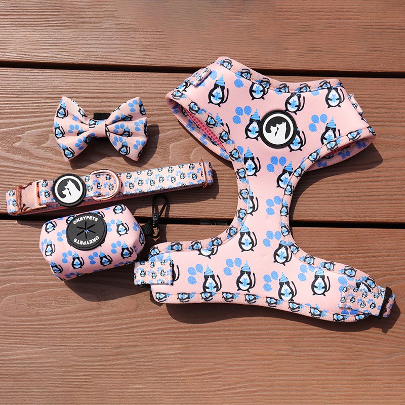 Floral Custom Neoprene Padded Pet Set Breathable Harness Poop Bag Fashion Luxury Dog Collars Leash Set