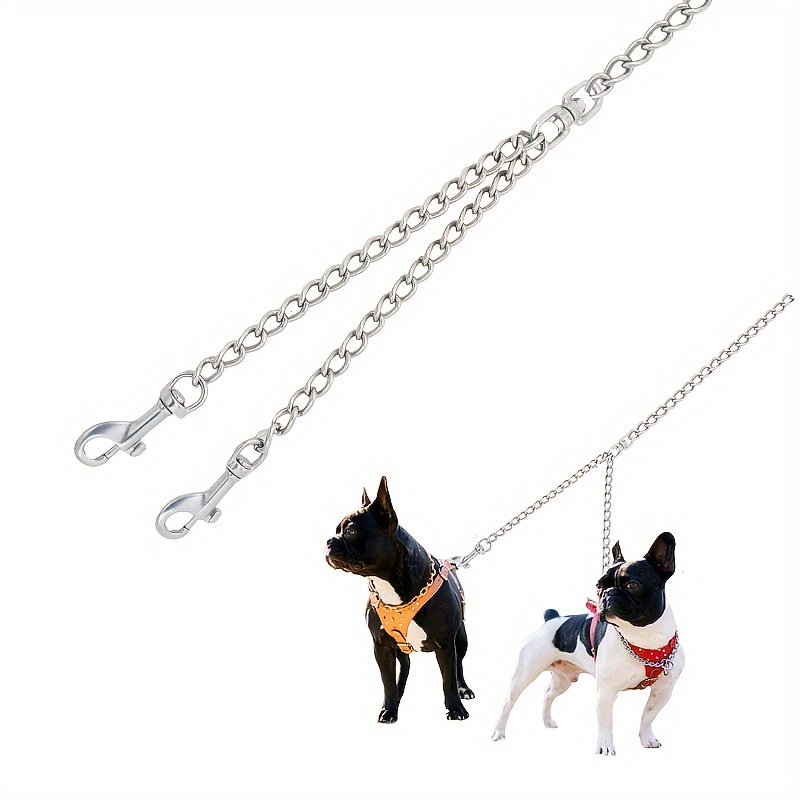 304 stainless steel one-to-two dog walking leash heavy-duty double-ended leash for dog walking and training of two pet dogs