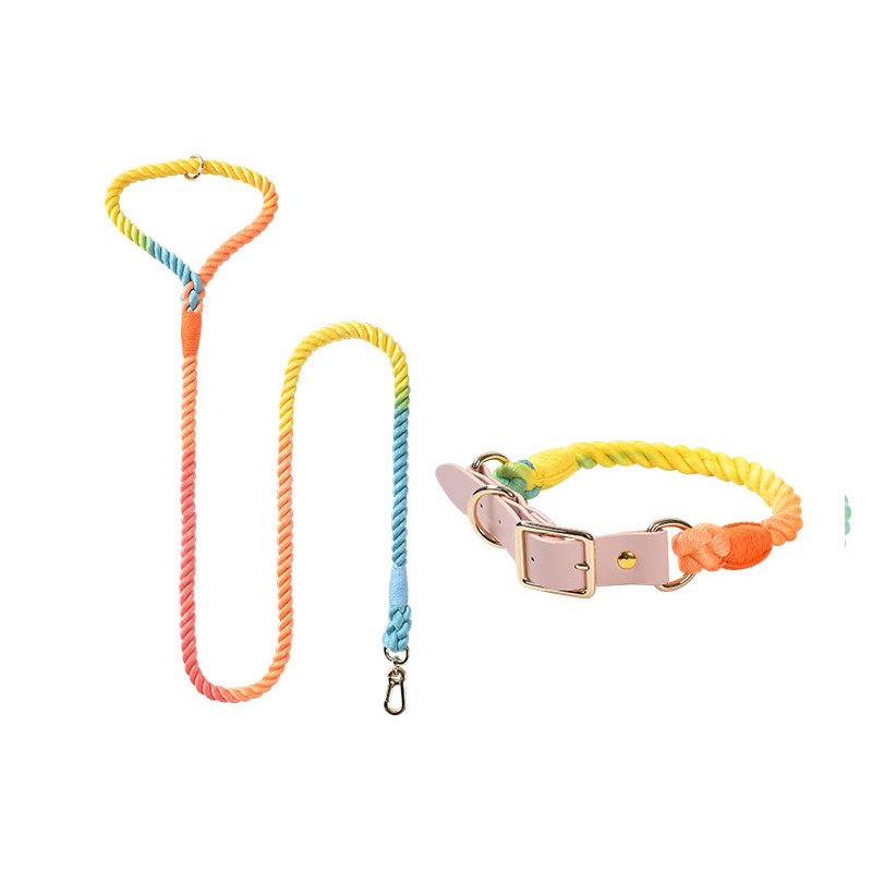 Manufacturers Customized Cotton Rope Dog Collar and Leash Set Solid Color P Slip Rope Round Pet Dog Slip Lead Dog Collar Leash