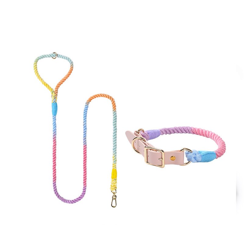 Manufacturers Customized Cotton Rope Dog Collar and Leash Set Solid Color P Slip Rope Round Pet Dog Slip Lead Dog Collar Leash