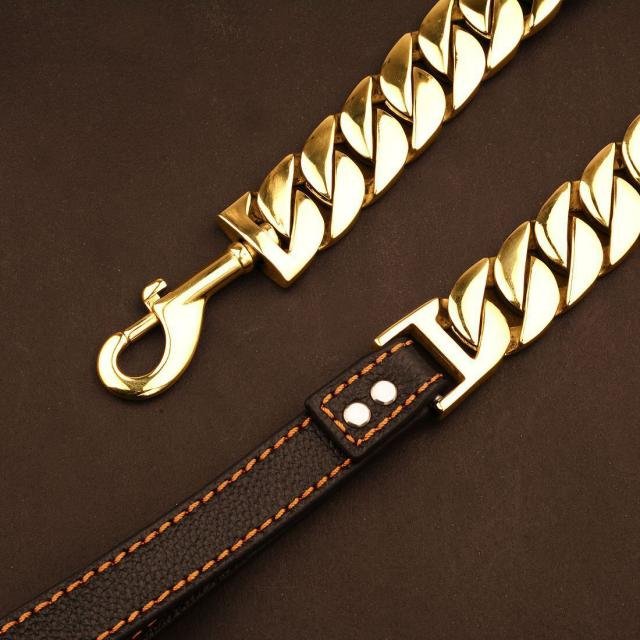 Best-Selling 32mm Gold Chain Leash for Stylish Dogs