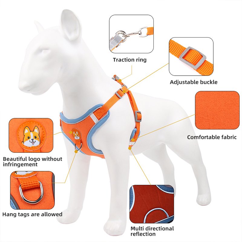 Wholesale New Suede Puppy Harness with Reflective Dog Leash Pet Supplies Step in Dog Harness Dog Mesh Harness Leash Collar