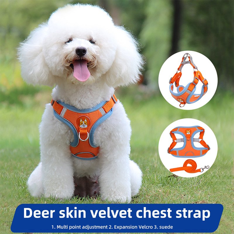 Wholesale New Suede Puppy Harness with Reflective Dog Leash Pet Supplies Step in Dog Harness Dog Mesh Harness Leash Collar