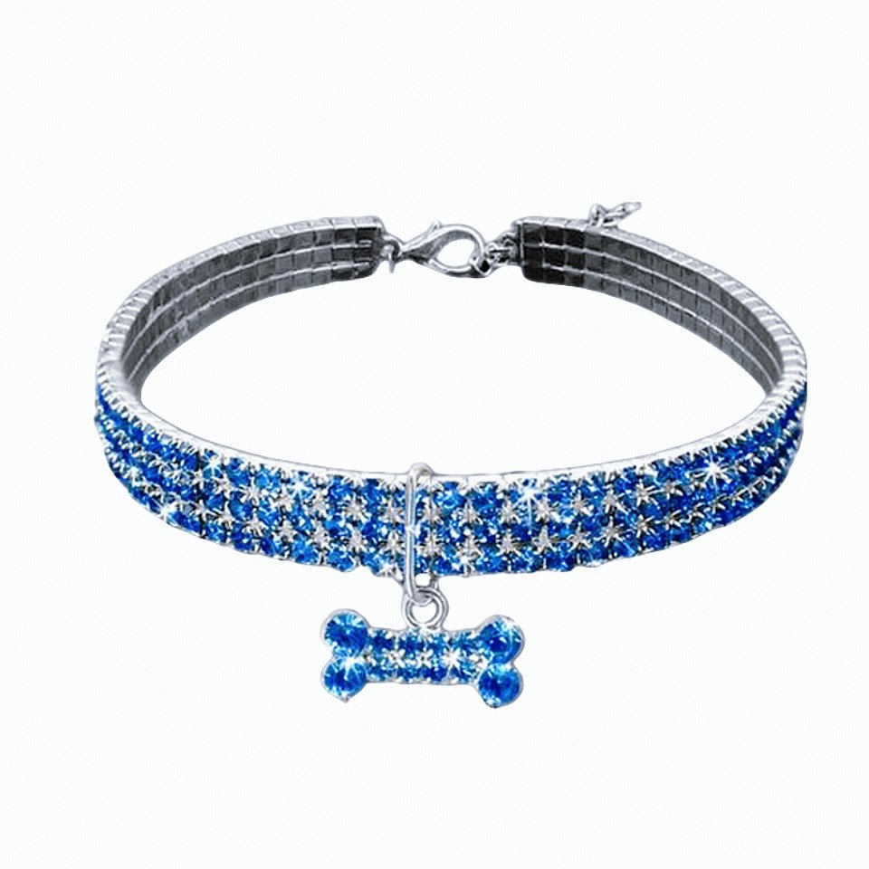 Pet Supplies Necklace Luxury Pet Leash Bone Pendant On Lace Cat & Dog Collar With Three Rows Rhinestones