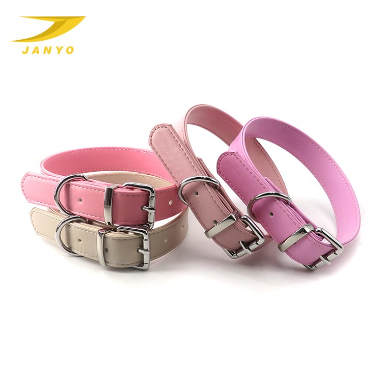 popular brand Custom popular rose gold hardware buckle wide genuine dog collar pink luxury leather COLLARS