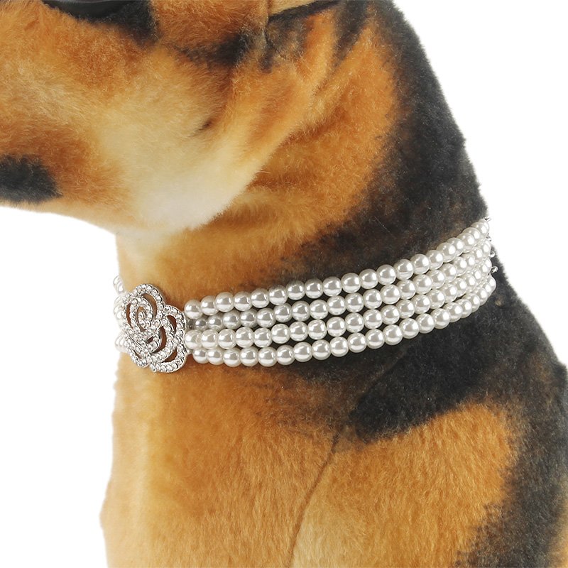 Pearl Necklace Dog Collar Fashion Jeweled Puppy Cat Collar With Rhinestone Artificial Diamante Rose Dog Pet Accessories